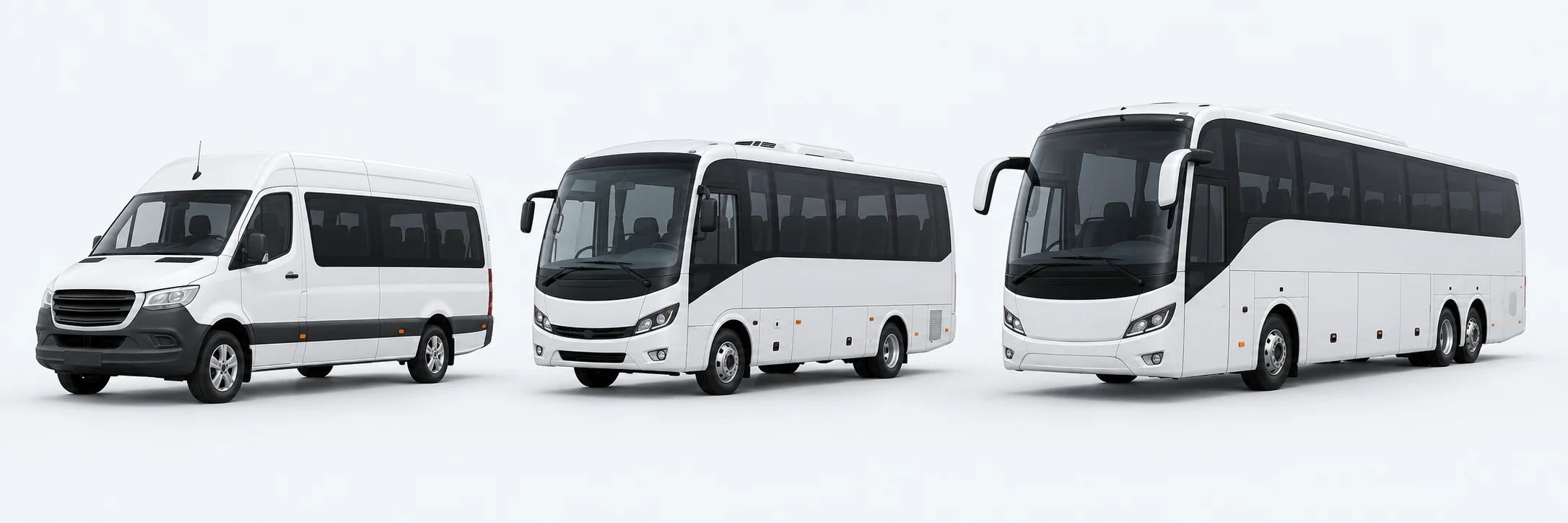 Ilustración referencial de una van, un bus mediano y un bus de pasajeros